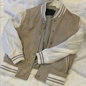 All Saints Tan and White Varsity Jacket